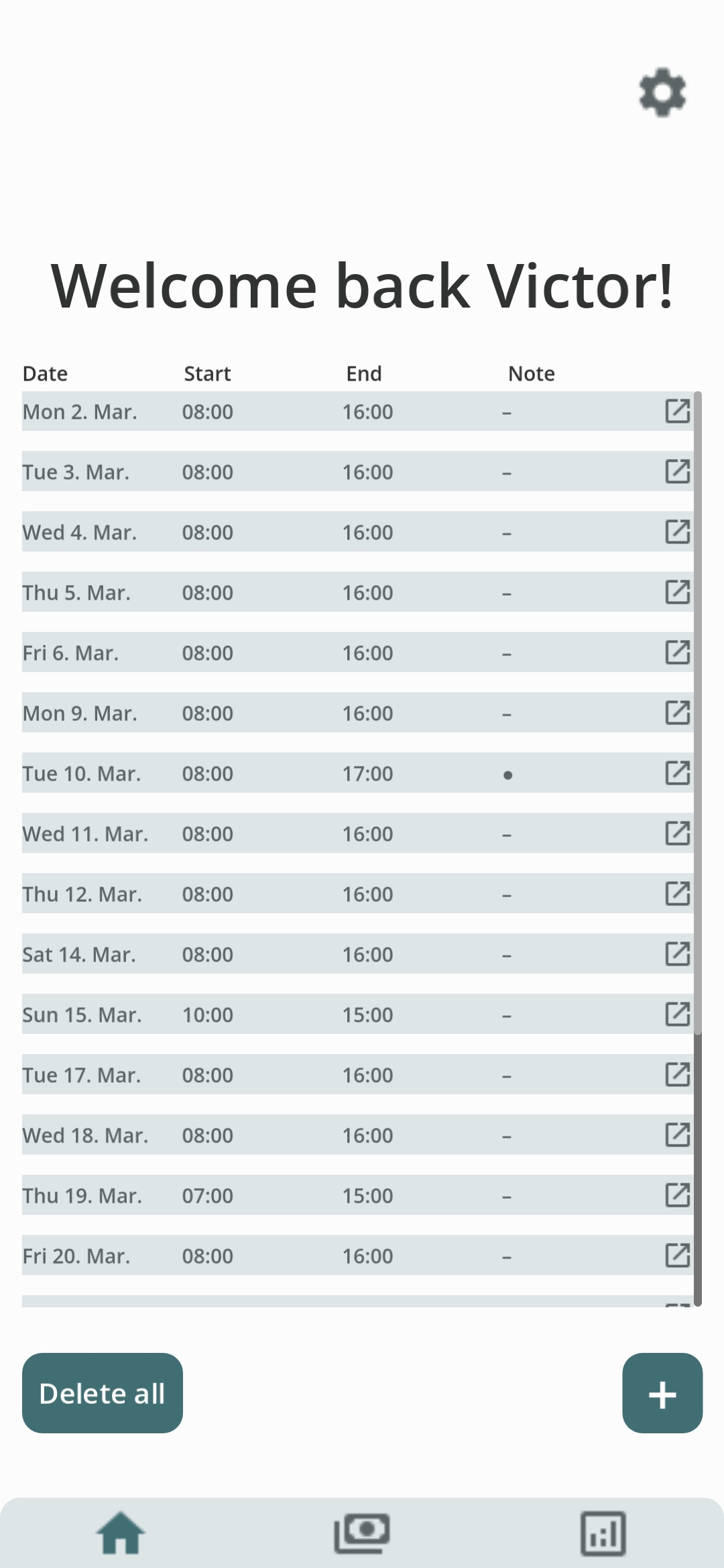 My Workdays app home screen