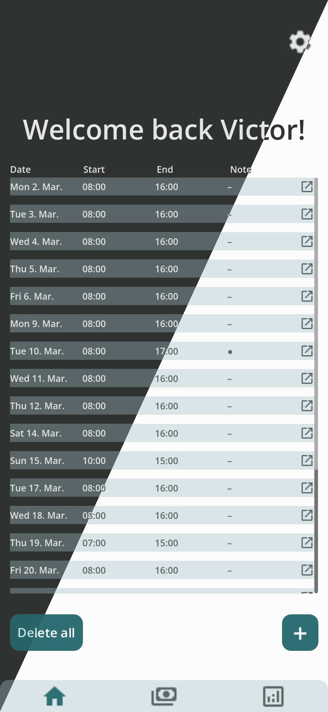 My Workdays app – light and dark theme